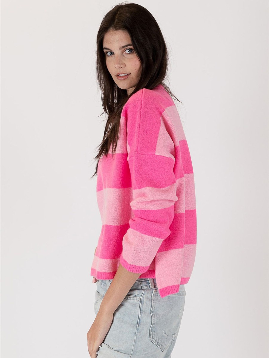 Women LYLA+LUXE Sweaters & Sweatshirts | Ravian Striped Sweater Fuschia