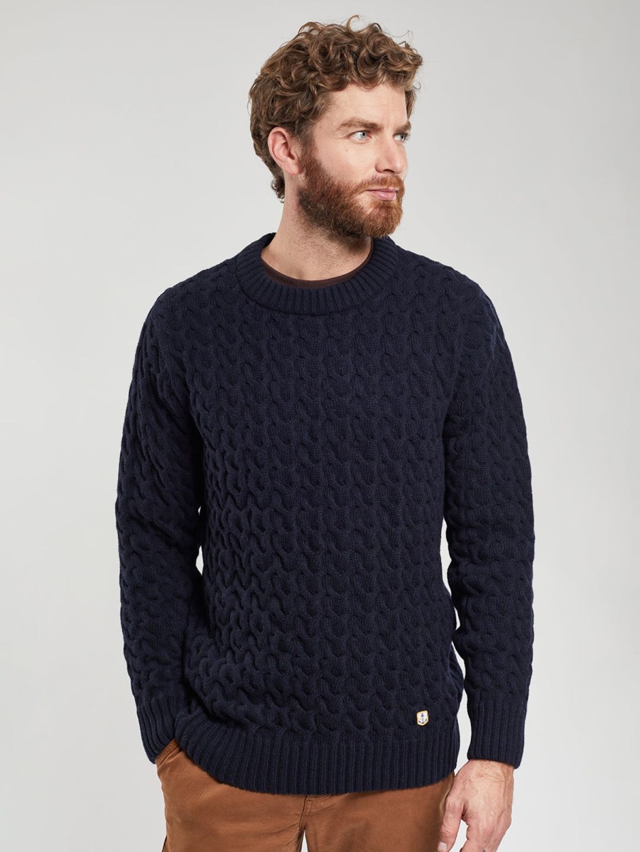 Men Armor Lux Sweaters & Sweatshirts | Cable Knit Crew Neck Sweater Navire