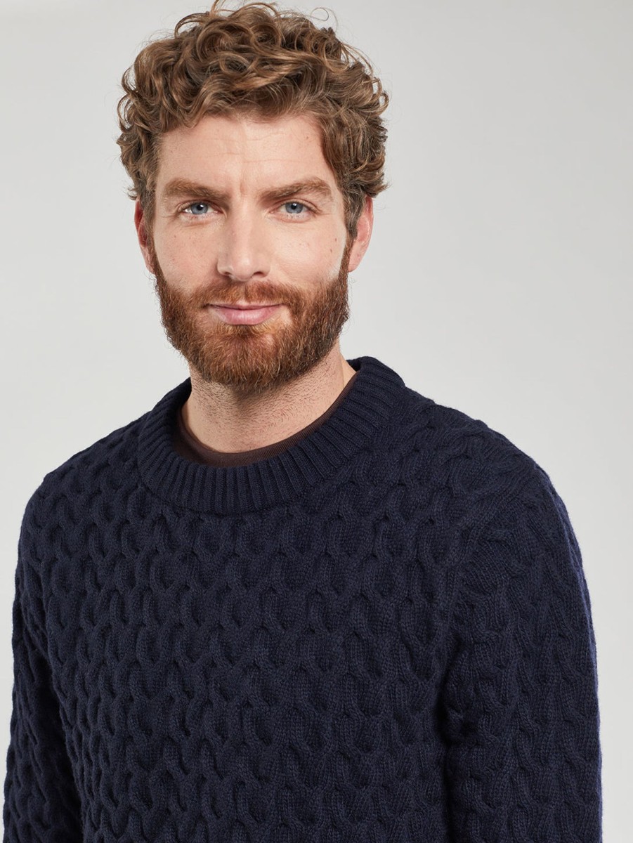 Men Armor Lux Sweaters & Sweatshirts | Cable Knit Crew Neck Sweater Navire