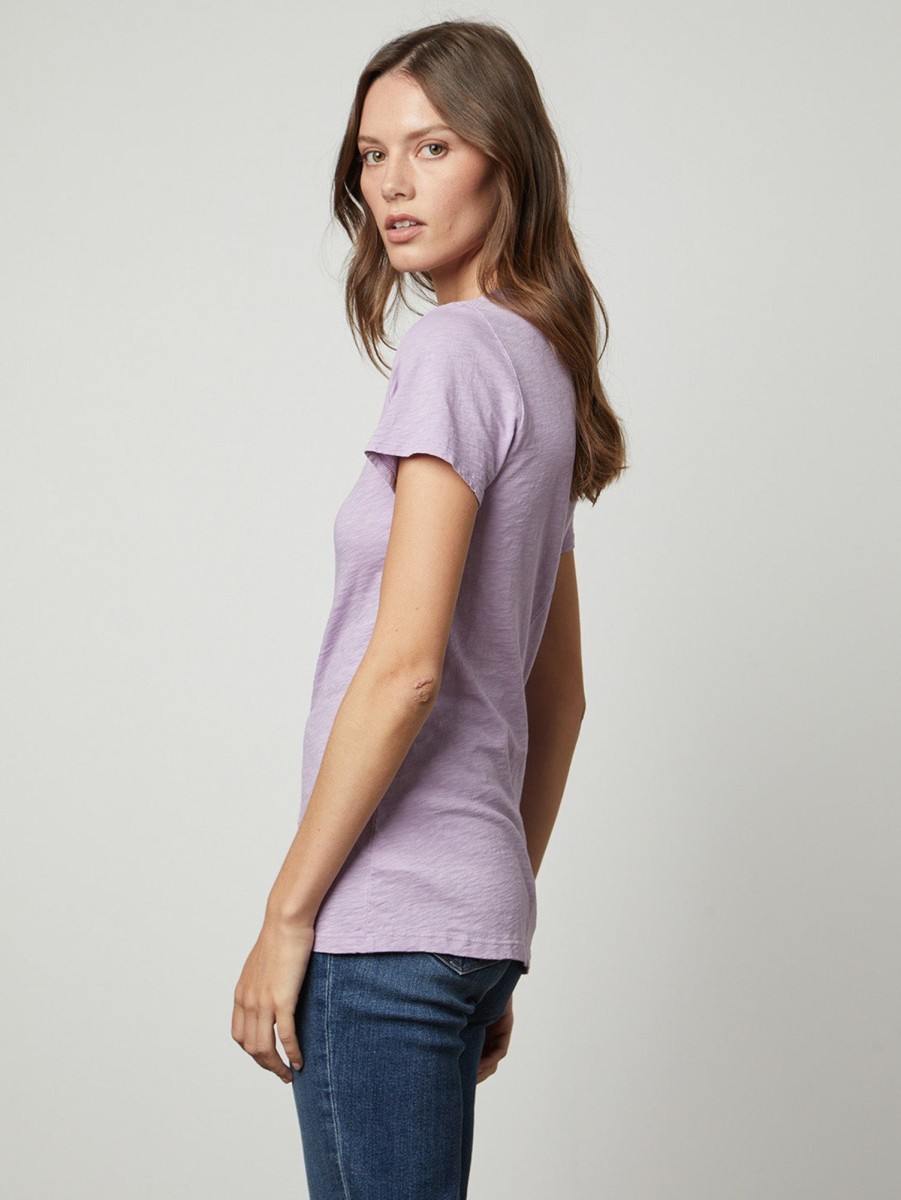 Women Velvet T-Shirts | Lilith V-Neck T-Shirt Dahlia