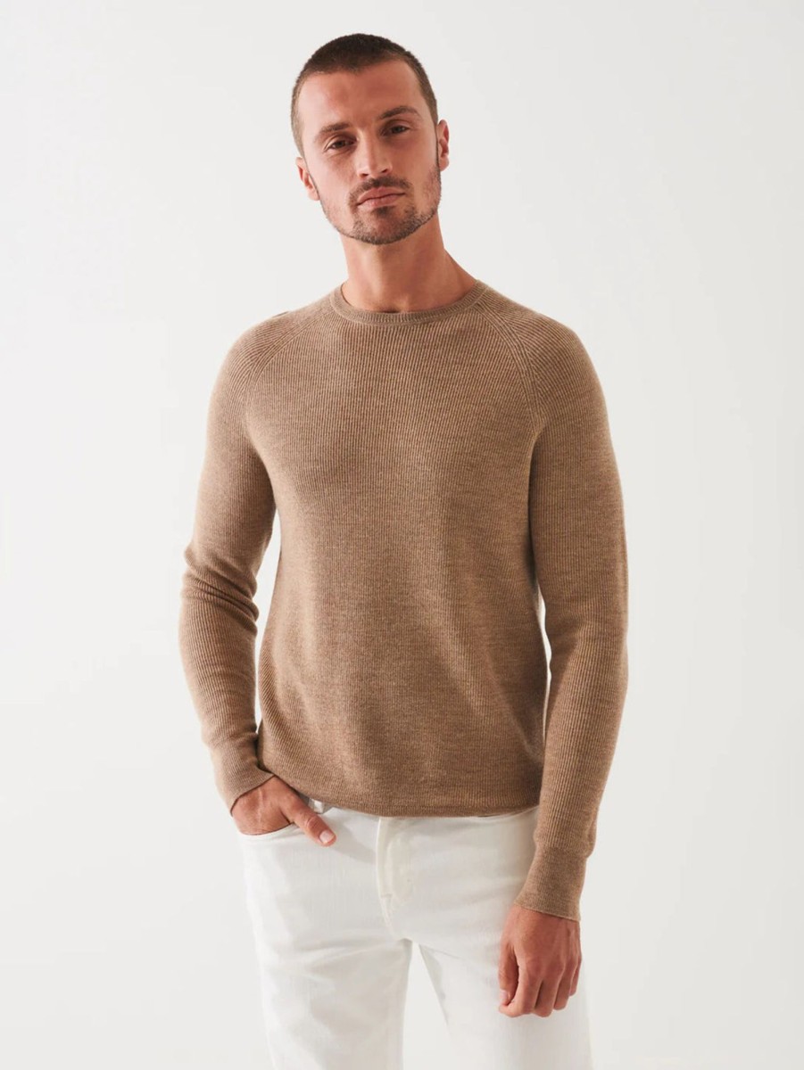 Men Patrick Assaraf Sweaters & Sweatshirts | Merino Wool Ribbed Crewneck Sweater Barn Owl