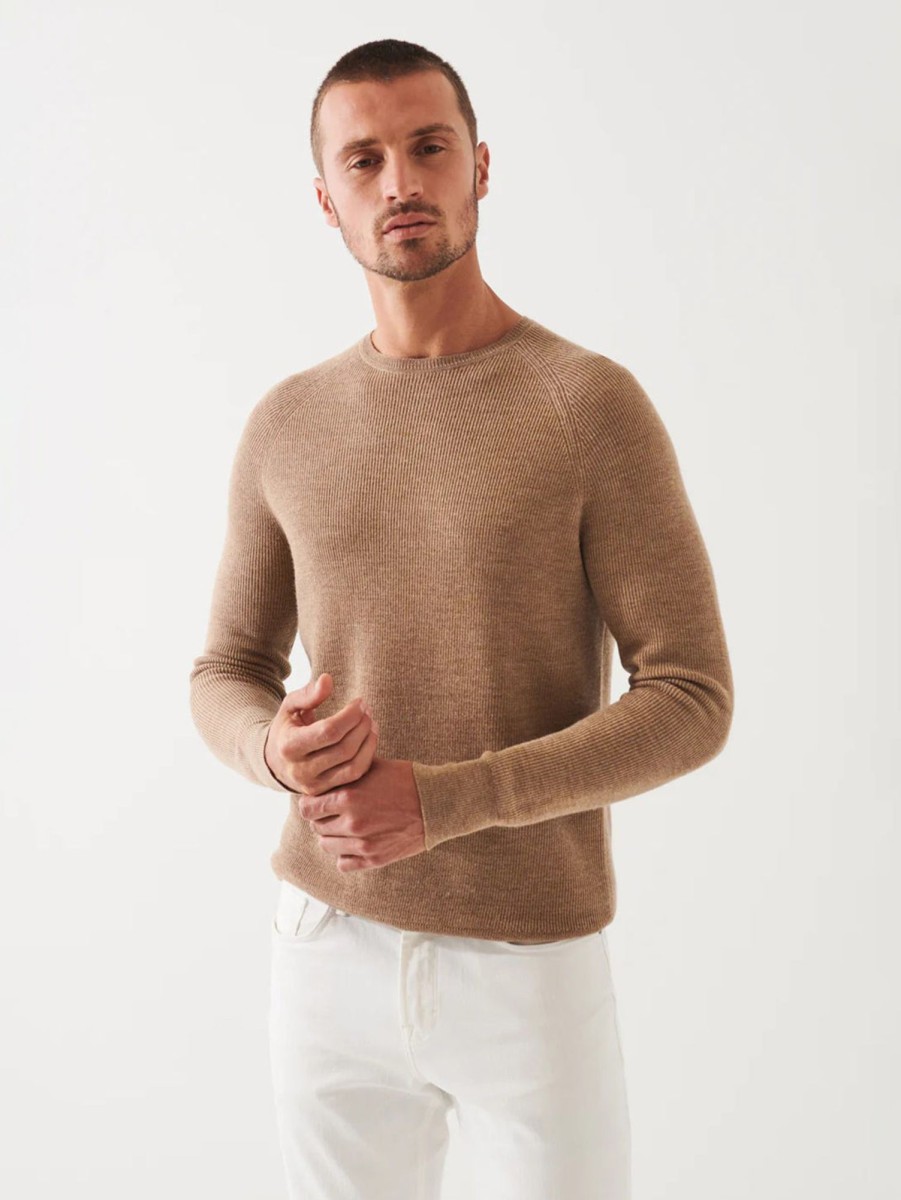 Men Patrick Assaraf Sweaters & Sweatshirts | Merino Wool Ribbed Crewneck Sweater Barn Owl