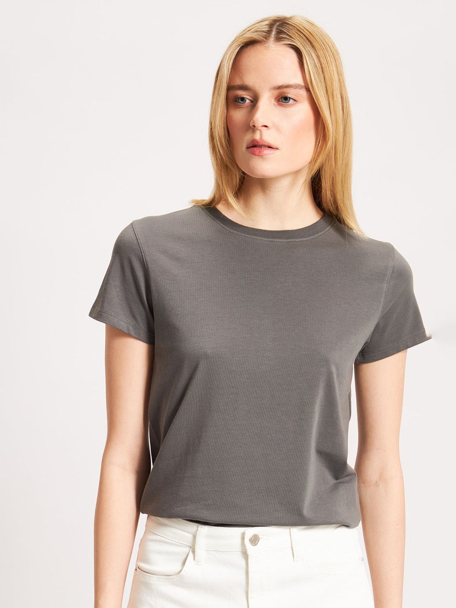 Women Patrick Assaraf T-Shirts | Short Sleeve Crew Slim Tee Gunmetal