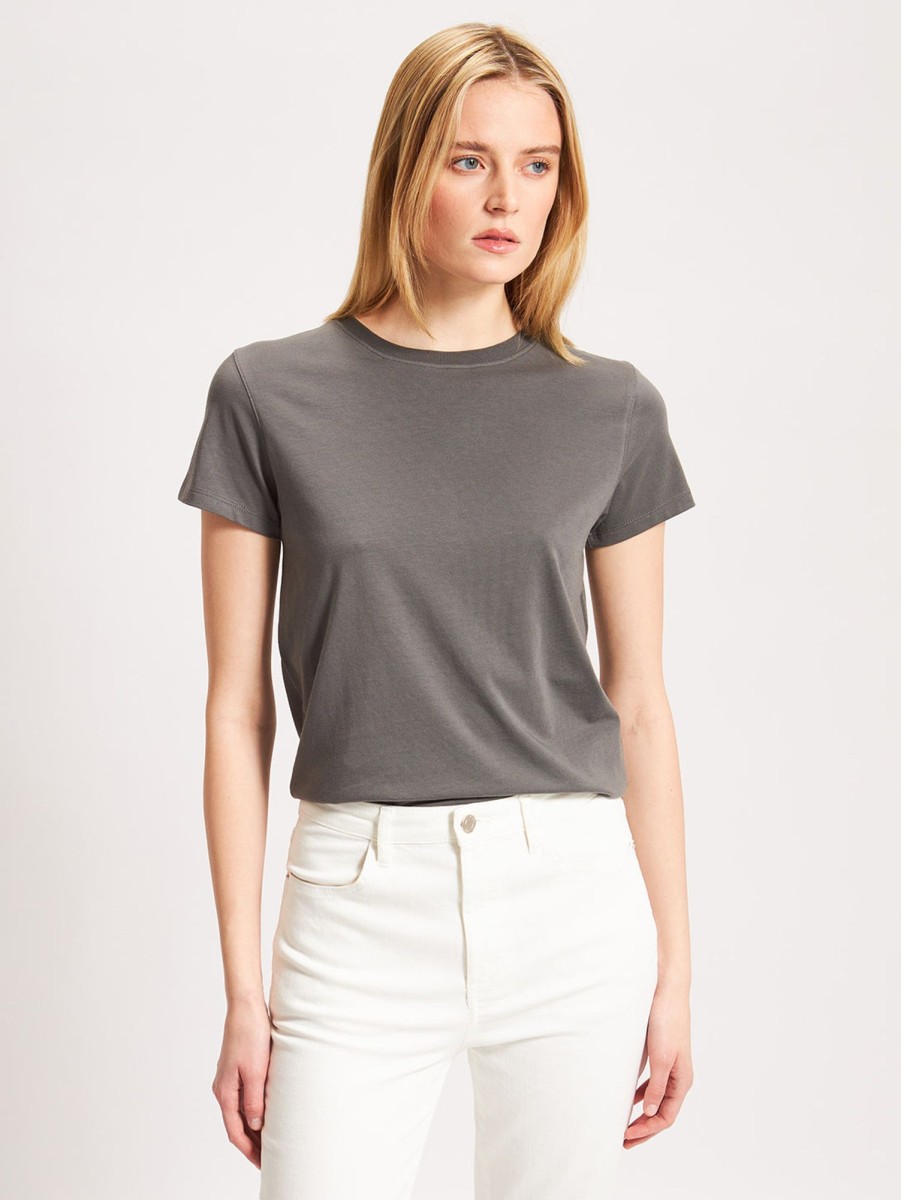 Women Patrick Assaraf T-Shirts | Short Sleeve Crew Slim Tee Gunmetal