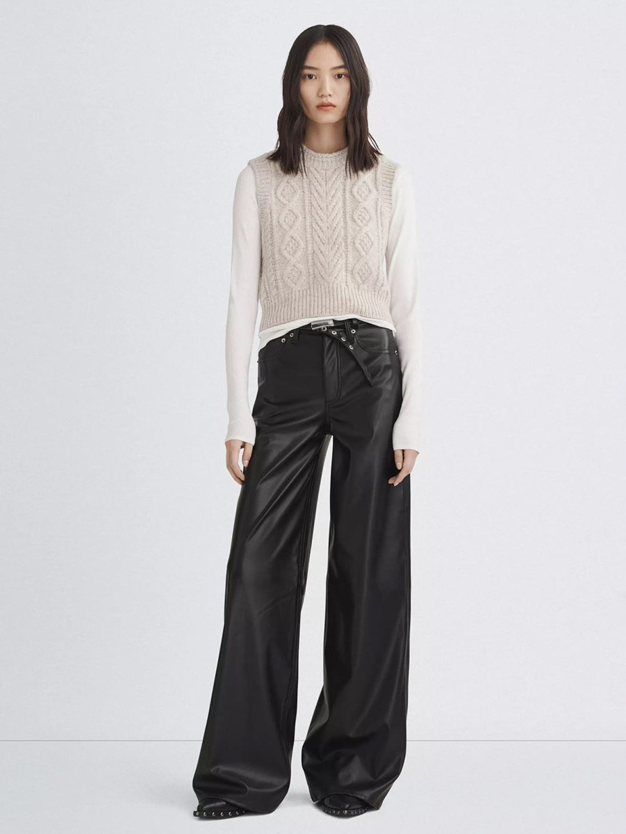 Women RAG + BONE Pants | Sofie High Rise Wide Pant - Faux Leather Black