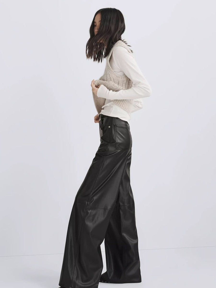 Women RAG + BONE Pants | Sofie High Rise Wide Pant - Faux Leather Black