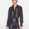 Women FRAME Shirts | Ruffle Front Button Up Shirt Noir