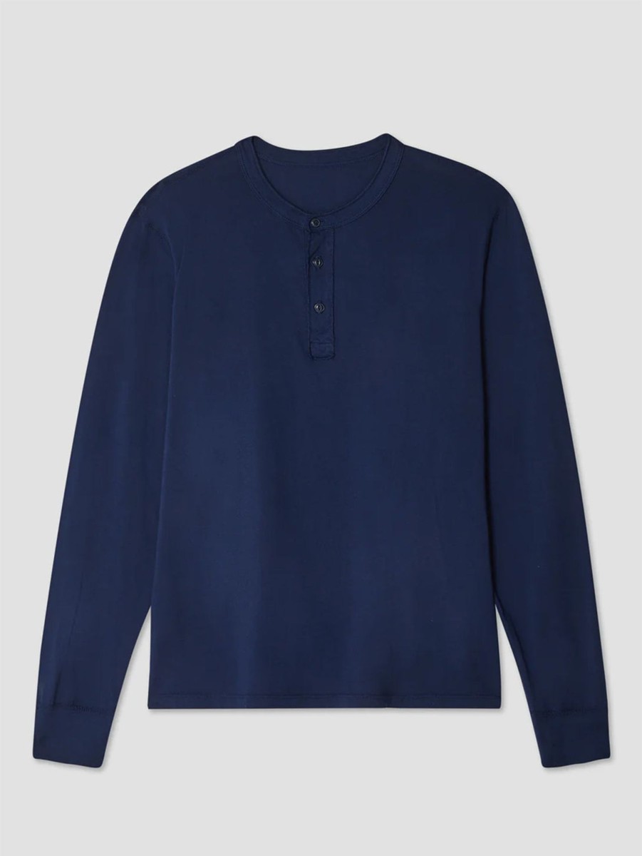 Men SAVE KHAKI Tops | Long Sleeve Supima Jersey Henley Deep Indigo