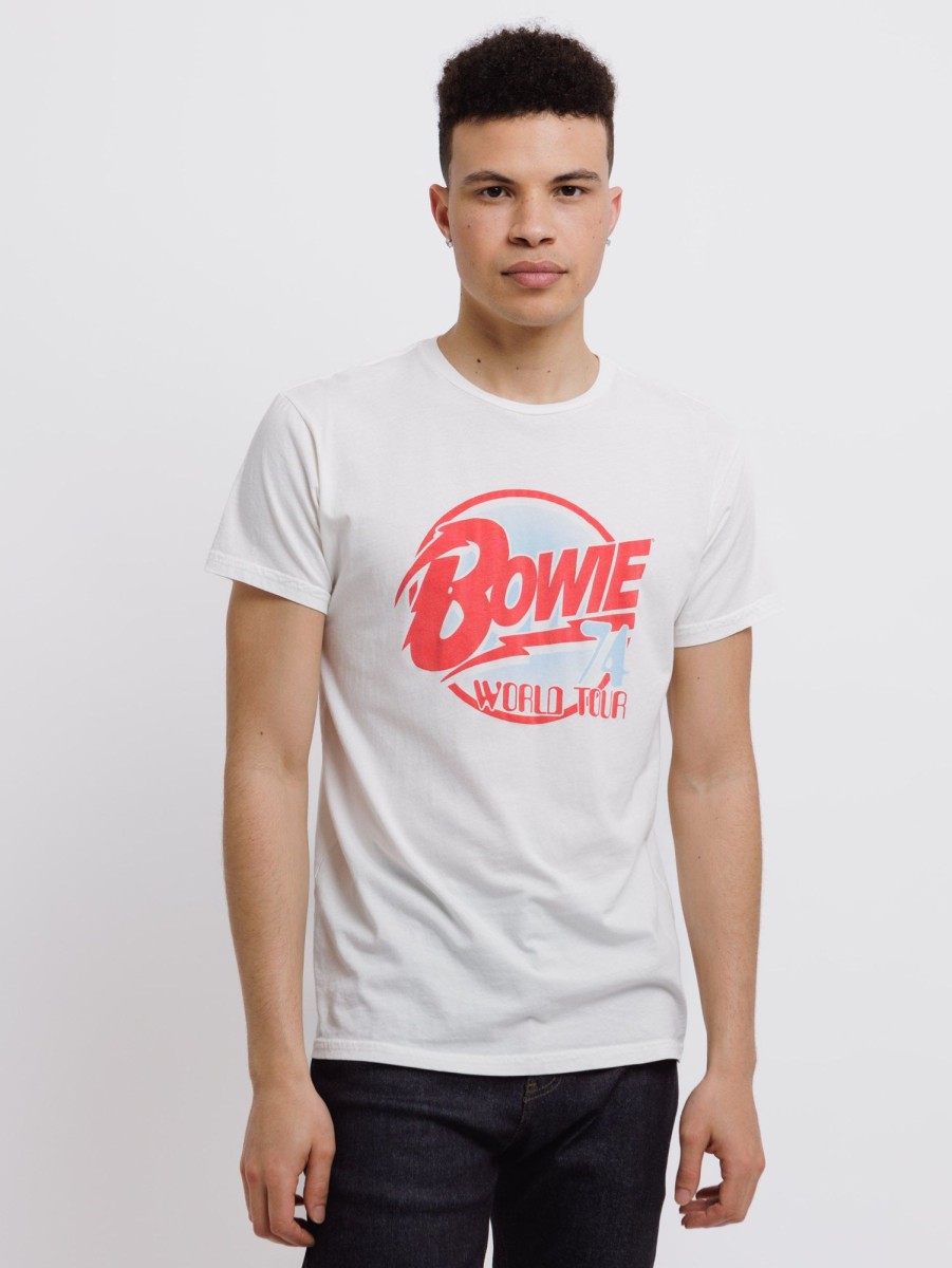 Men Retro Brand Black Label T-Shirts | Bowie 1974 Tour Tee Antique White