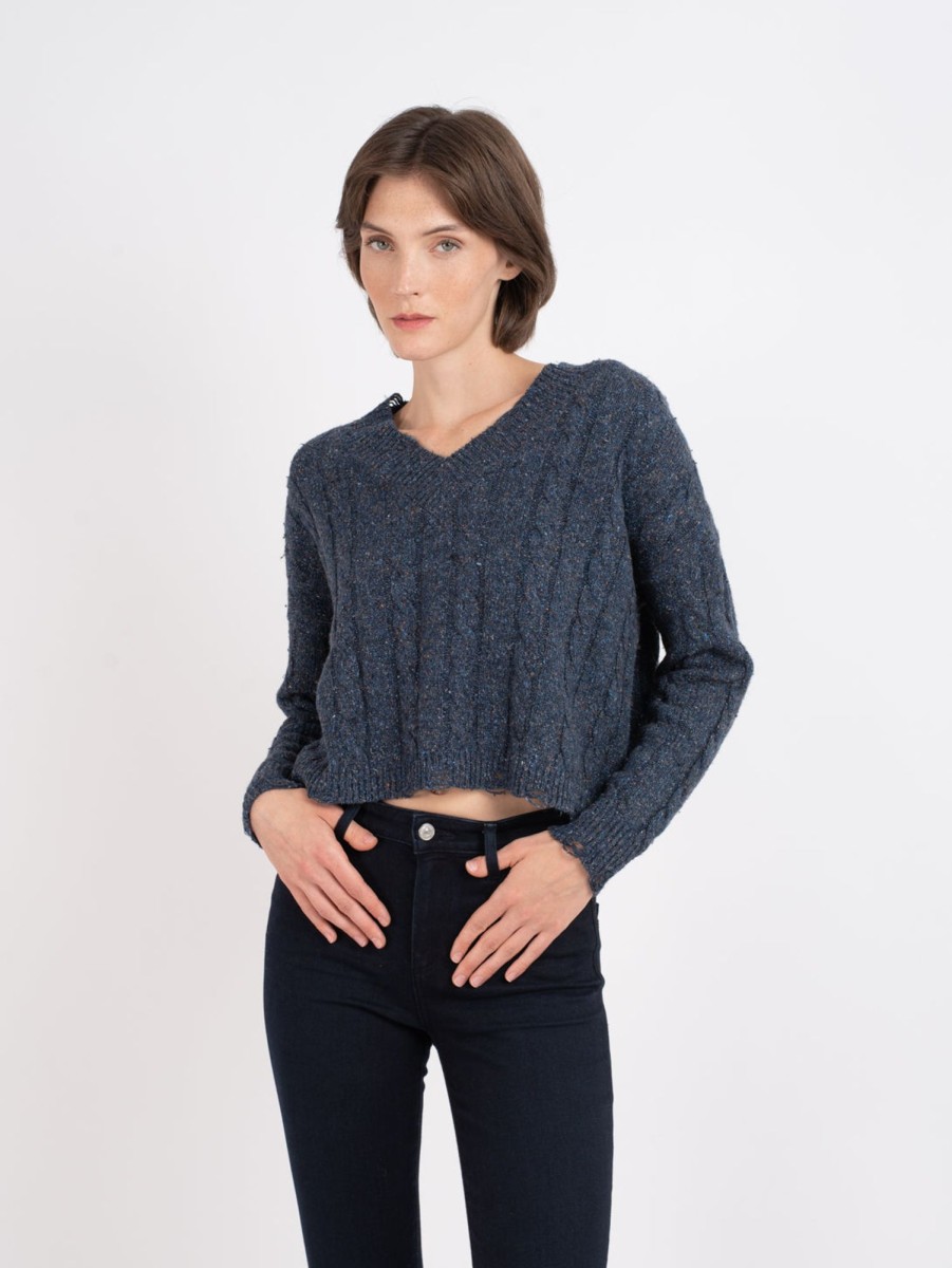 Women AUTUMN CASHMERE Sweaters & Sweatshirts | V-Neck Cable Crop Sweater Riverwash