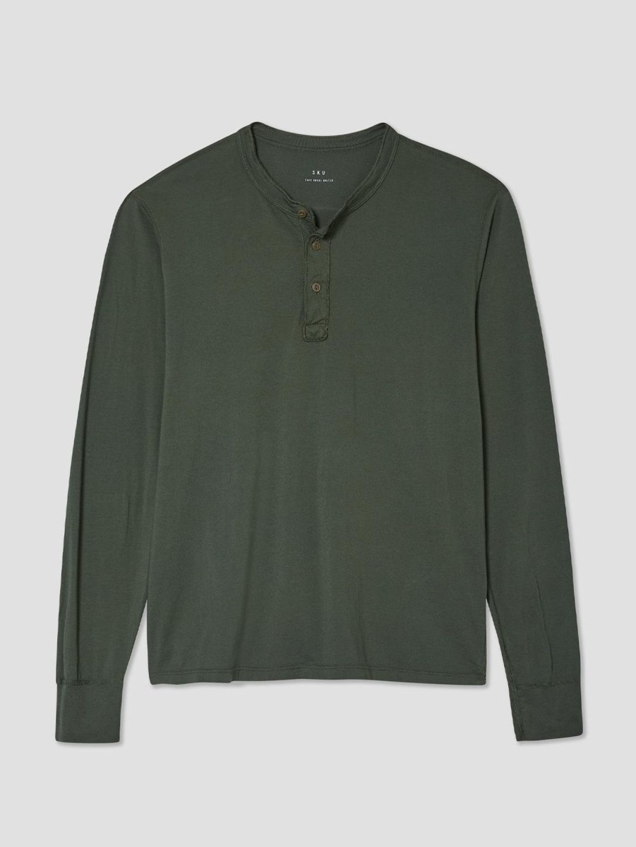 Men SAVE KHAKI Tops | Long Sleeve Jersey Henley Basil