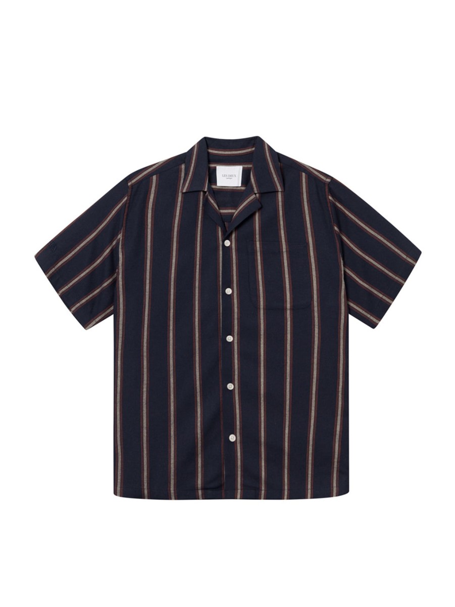 Men LES DEUX Shirts & Polos | Lawson Stripe Shirt - Dark Navy/Light Camel Navy Camel