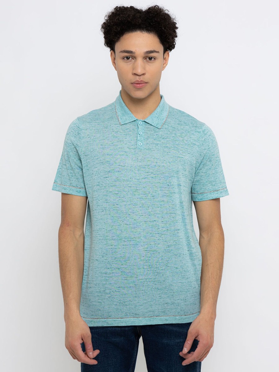 Men AUTUMN CASHMERE Shirts & Polos | Short Sleeve Polo - Aqua Silver Sky Aqua/Silver Sky