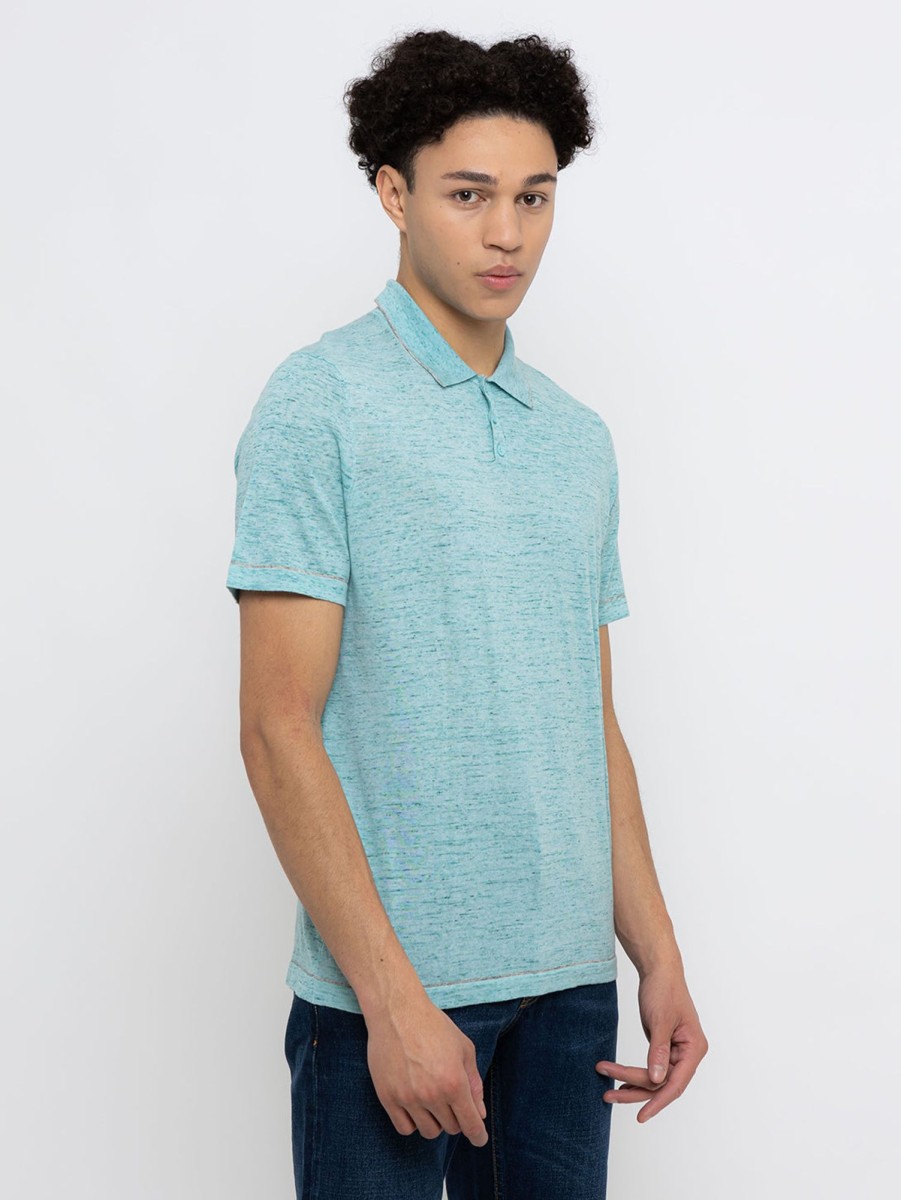 Men AUTUMN CASHMERE Shirts & Polos | Short Sleeve Polo - Aqua Silver Sky Aqua/Silver Sky