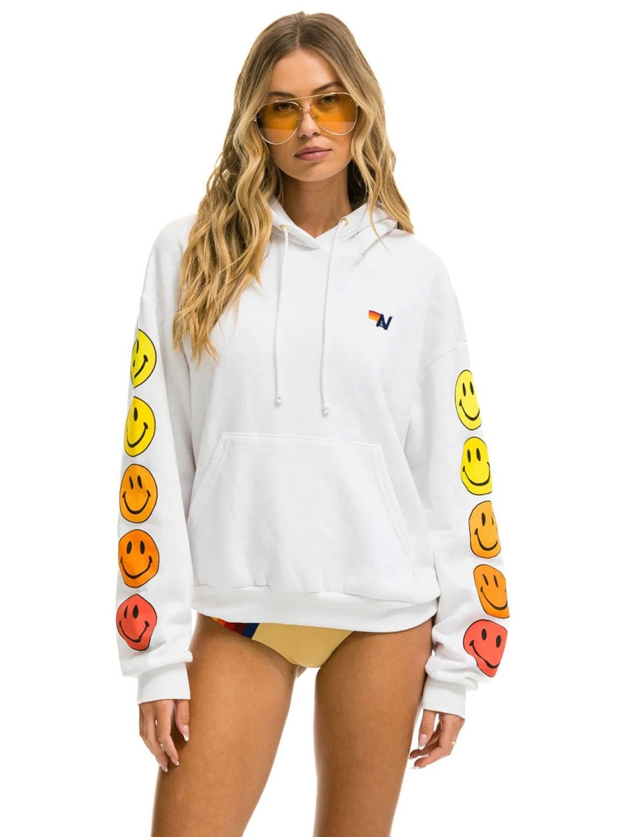 Men AVIATOR NATION Sweaters & Sweatshirts | Smiley Sunset Pullover Relaxed Hoodie White