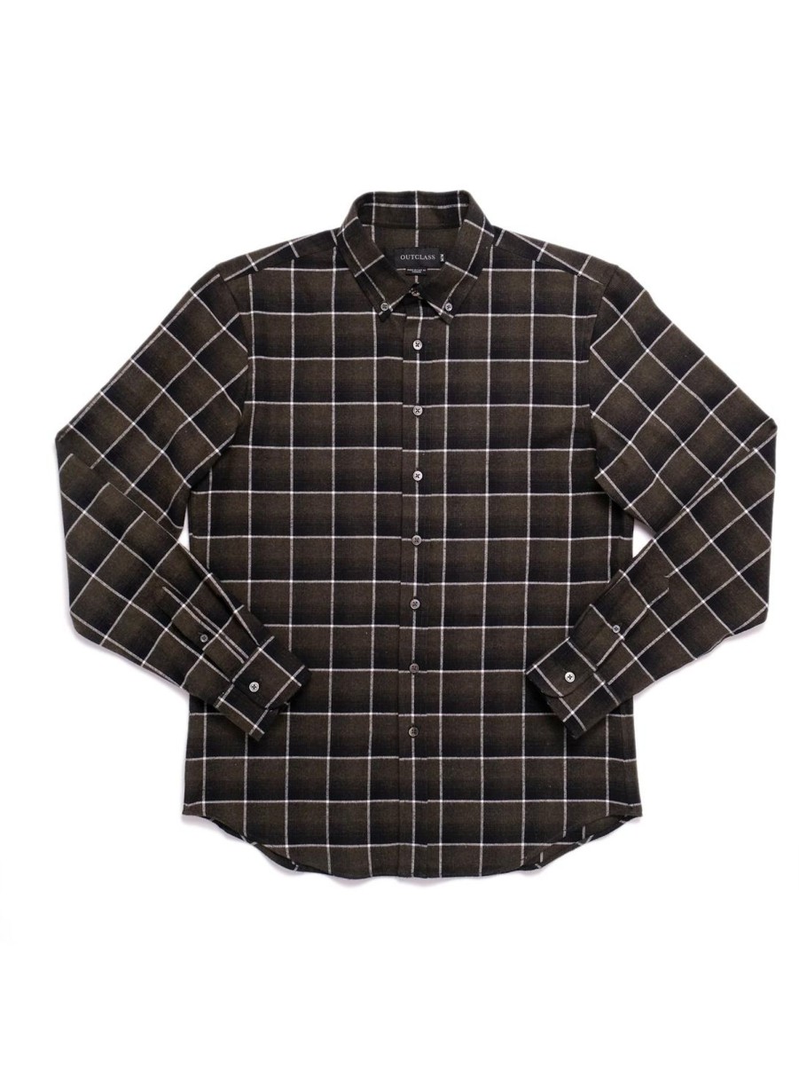 Men OUTCLASS ATTIRE Shirts & Polos | Flannel Shirt Shadow Plaid Olive