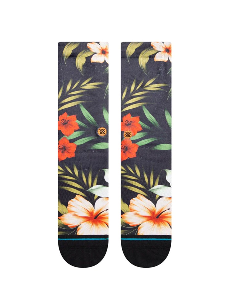 Men Stance Footwear & Socks | Cabana Crew Sock - Washed Black Floral Washed Blk Flrl