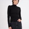 Women Velvet T-Shirts | Talisia Gauzy Whisper Fitted Mock Neck Tee Blk