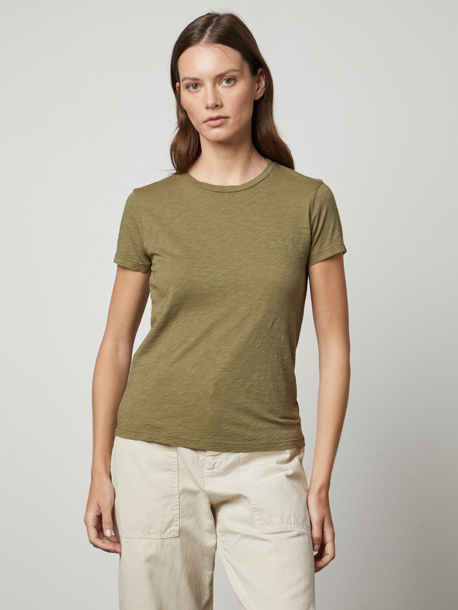 Women Velvet T-Shirts | Sierra Short Sleeve Crew Tee Algae