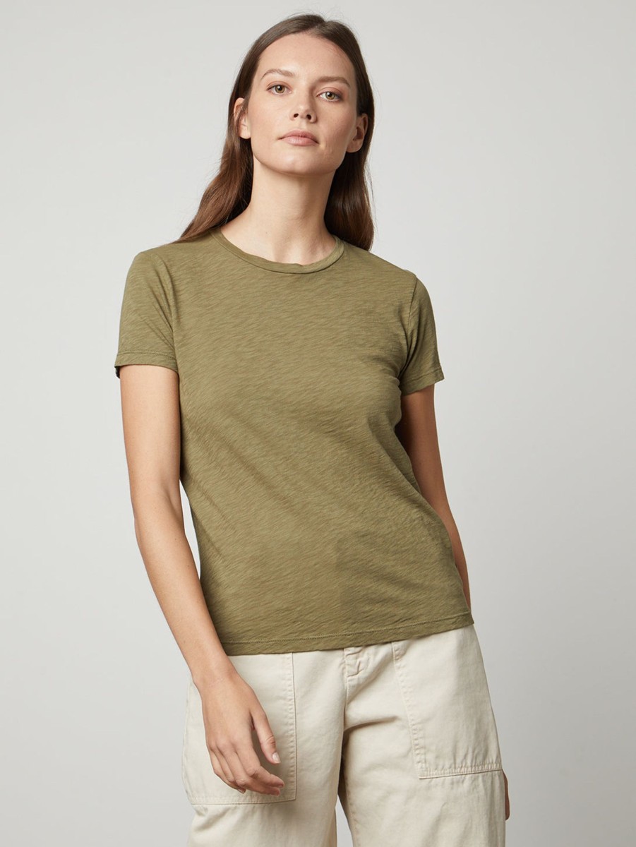 Women Velvet T-Shirts | Sierra Short Sleeve Crew Tee Algae