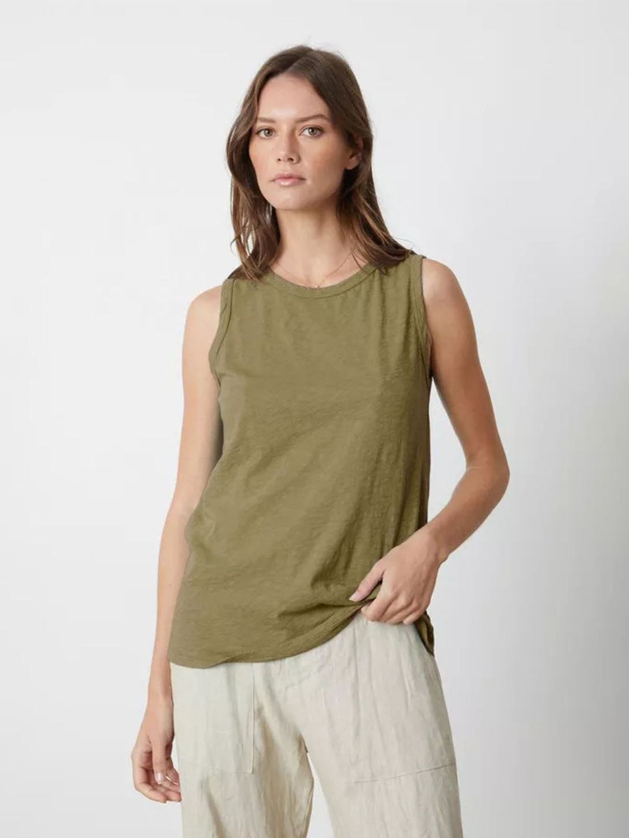 Women Velvet Tank Tops | Taurus Sleeveless Tee Algae