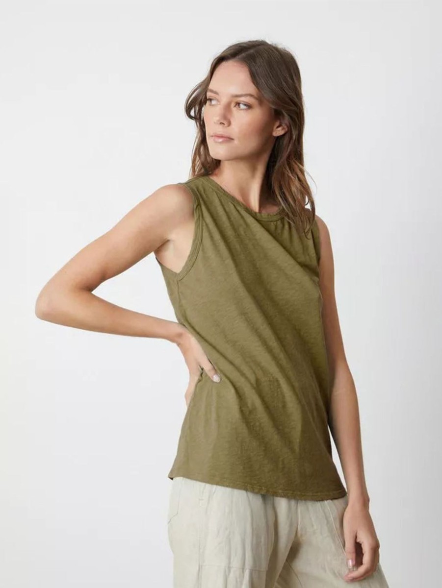 Women Velvet Tank Tops | Taurus Sleeveless Tee Algae