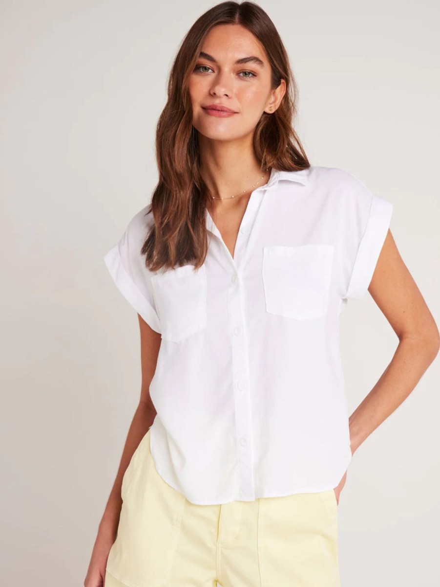 Women Bella Dahl Shirts | Two Pocket Short Sleeve Shirt White