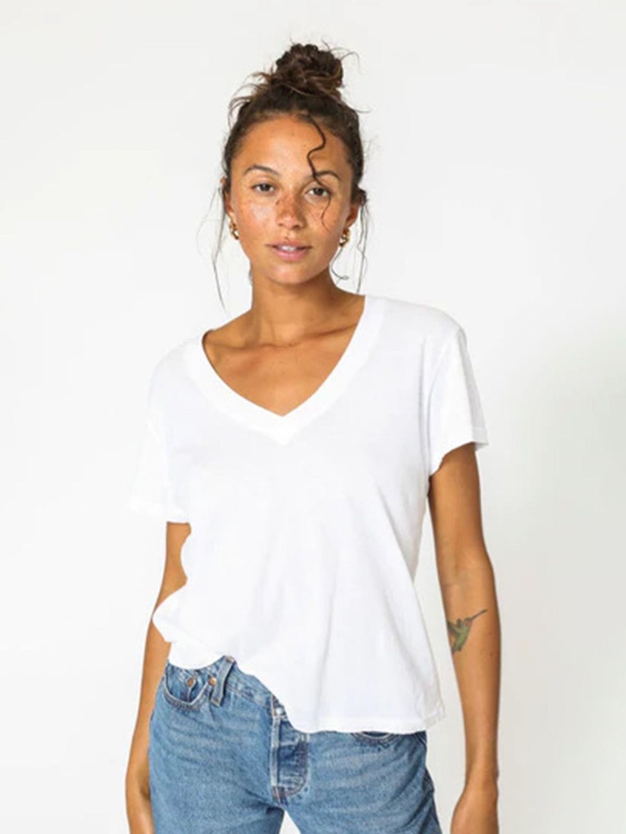 Women PERFECTWHITETEE T-Shirts | Hendrix Short Sleeve V-Neck Tee White