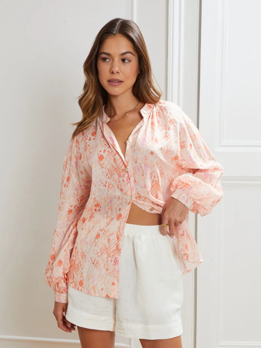 Women CHARLI Shirts | Ligia Print Blouse Print Coral