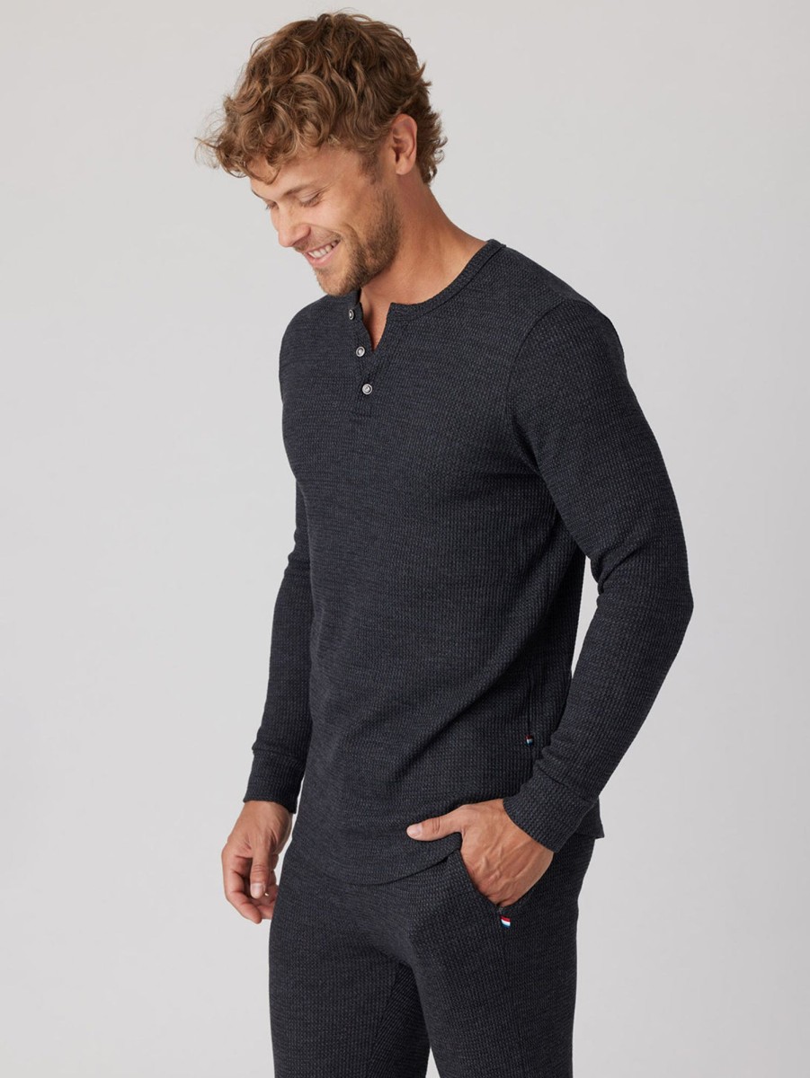 Men SOL ANGELES Tops | Thermal Henley Top Black