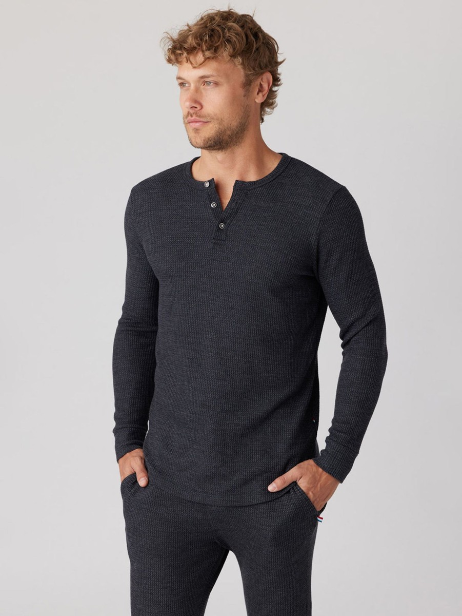 Men SOL ANGELES Tops | Thermal Henley Top Black