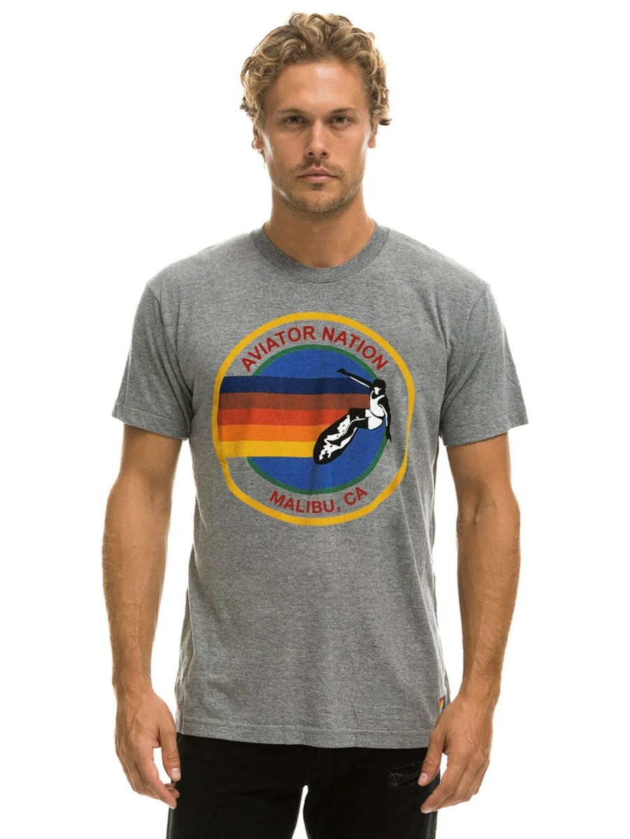 Men AVIATOR NATION T-Shirts | Malibu Disk Logo T-Shirt Heather Grey