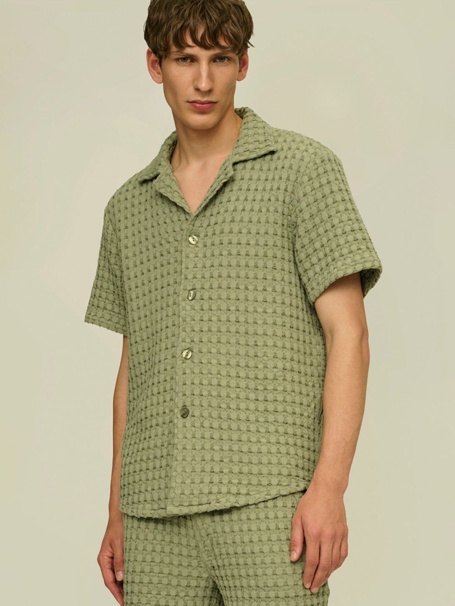 Men OAS Shirts & Polos | Cuba Waffle Shirt Dusty Green