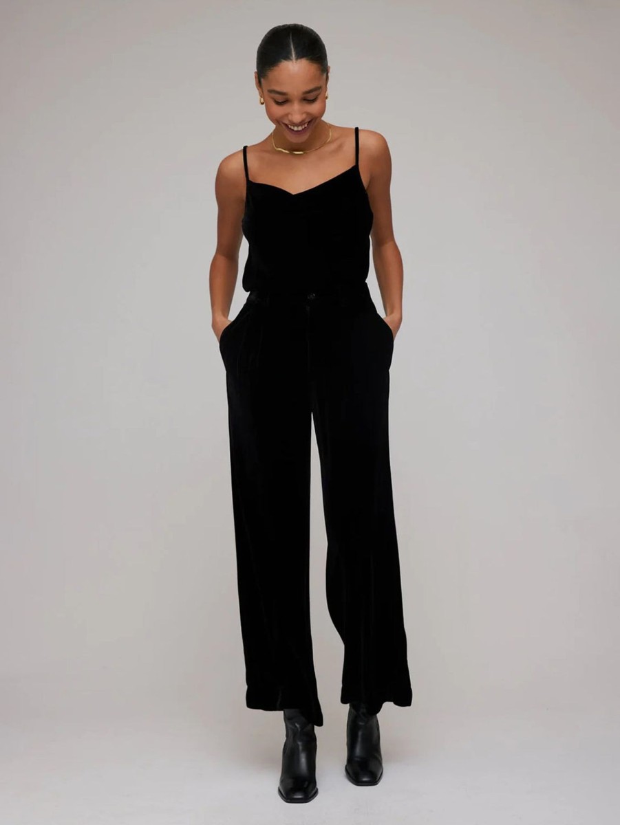 Women Bella Dahl Pants | Velvet Pleated Wide Leg Trouser Black