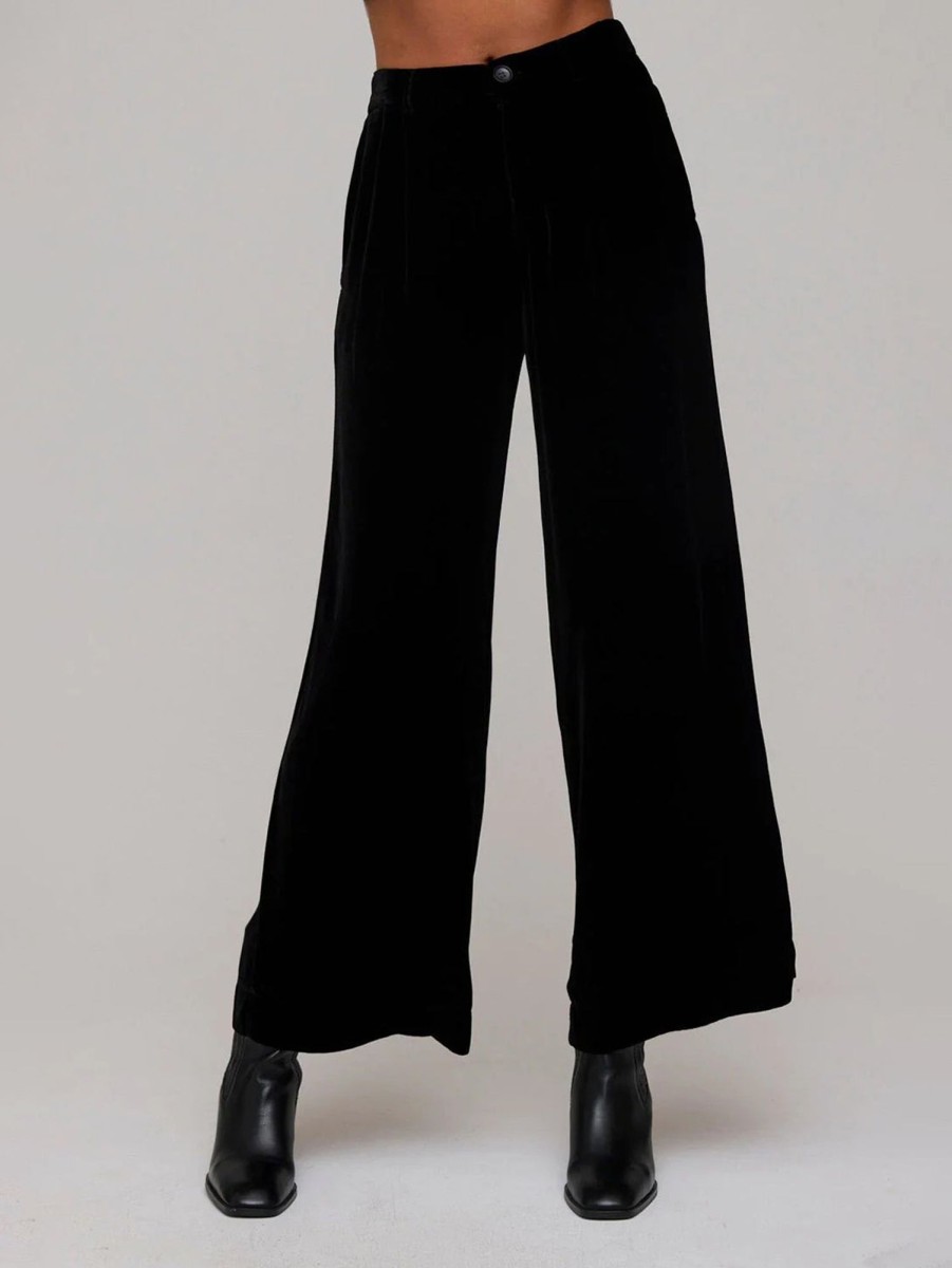 Women Bella Dahl Pants | Velvet Pleated Wide Leg Trouser Black