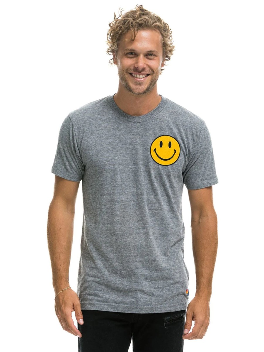 Men AVIATOR NATION T-Shirts | Smiley Crew Tee Heather Grey