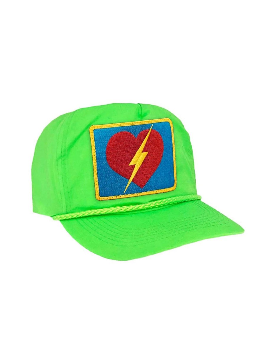 Women AVIATOR NATION Hats & Hair Accessories | Bolt Heart Vintage Nylon Trucker Hat - Neon Green N Grn