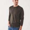 Men Patrick Assaraf Sweaters & Sweatshirts | Extra-Fine Merino Vintage Wash Crewneck Dusky Green