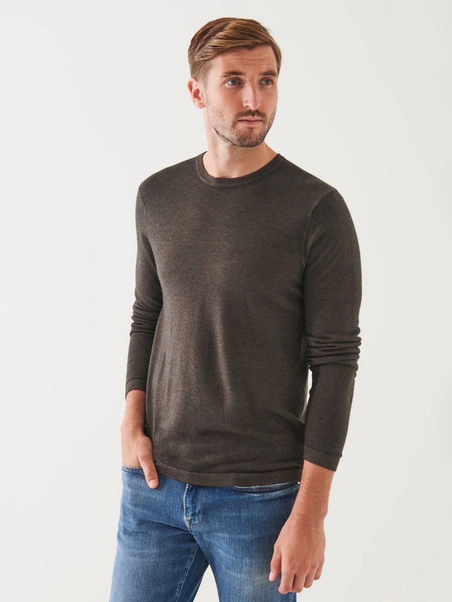 Men Patrick Assaraf Sweaters & Sweatshirts | Extra-Fine Merino Vintage Wash Crewneck Dusky Green