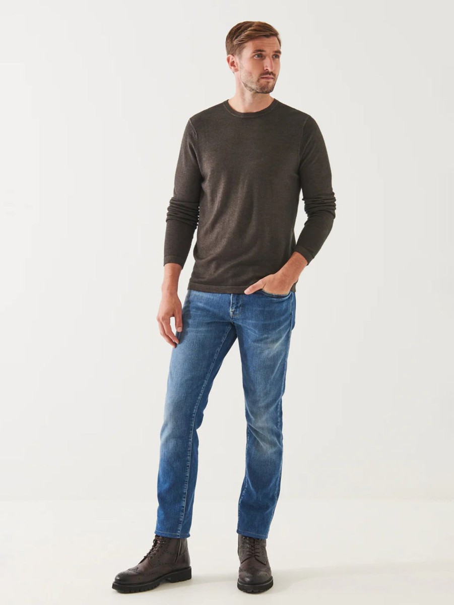 Men Patrick Assaraf Sweaters & Sweatshirts | Extra-Fine Merino Vintage Wash Crewneck Dusky Green